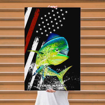 Maxcorners Mahi Mahi Fishing Vibrant Color Splash American Flag Design Personalized Name 3D Poster