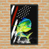 Maxcorners Mahi Mahi Fishing Vibrant Color Splash American Flag Design Personalized Name 3D Poster