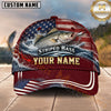 Maxcorners Fishing Graphic Sunset Lake US Flag Waves Customized Name 3D Cap