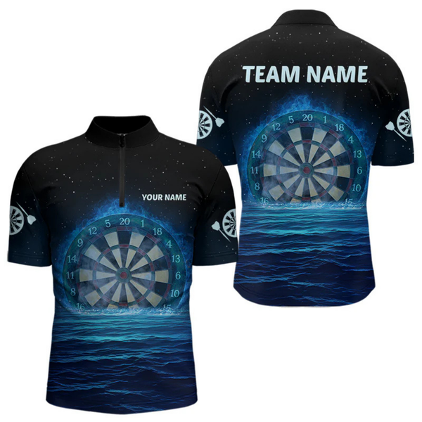 Maxcorners Men’s Personalized Darts Shirts With Navy Ocean, Stars Sky And Glowing Dartboard LM1605