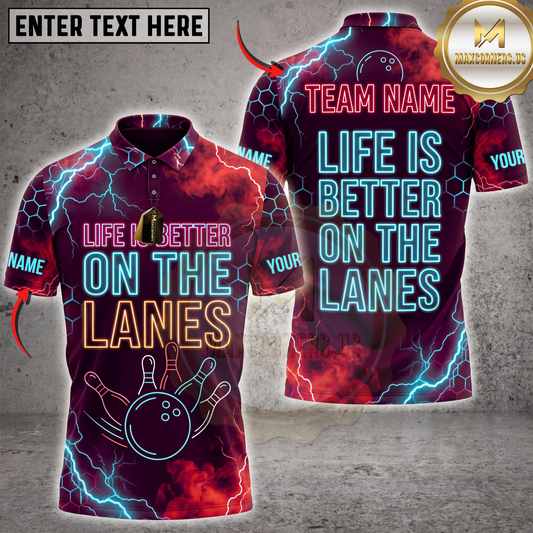Maxcorners Bowling Life Is Better On The Lanes Neon Galaxy Bowling Ball Multicolor Customized Name, Team Name 3D Shirts ( 4 Colors )