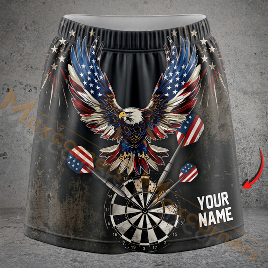 Maxcorners Darts American Flag Bald Eagle Dartboard Personalized 3D Skirts With Shorts