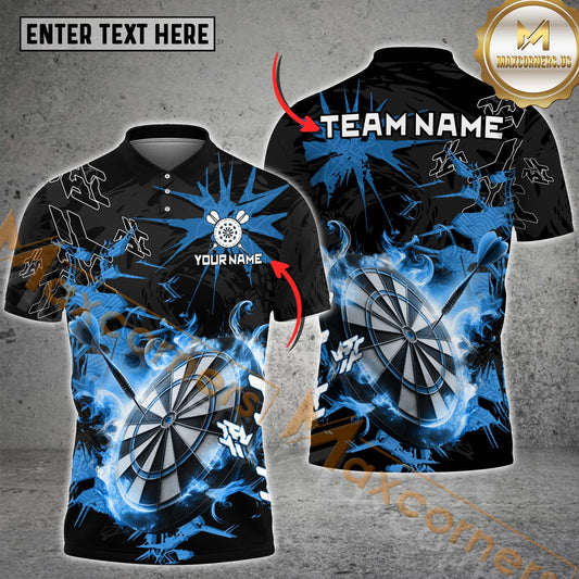 Maxcorners Fire & Jet Strike Theme, Breathable Fabric Pro Darts Tournament Shirt Name & Team Multicolor Option Customized Name, Team Name 3D Shirt (4 Colors)