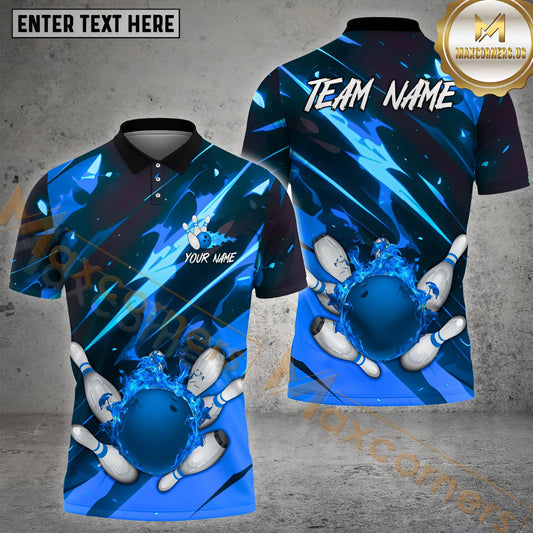 Maxcorners Bowling Custom Fire Effect Design, Breathable Sport Shirt Multicolor Option Customized Name, Team Name 3D Shirt (4 Colors)