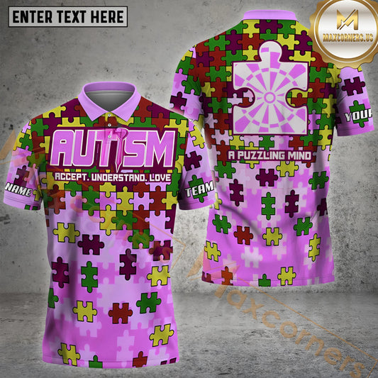 Maxcorners Autism Awareness Shirt Puzzle Piece Design Darts Jersey Multicolor Options Personalized Name, Team Name 3D Shirt (4 Colors)