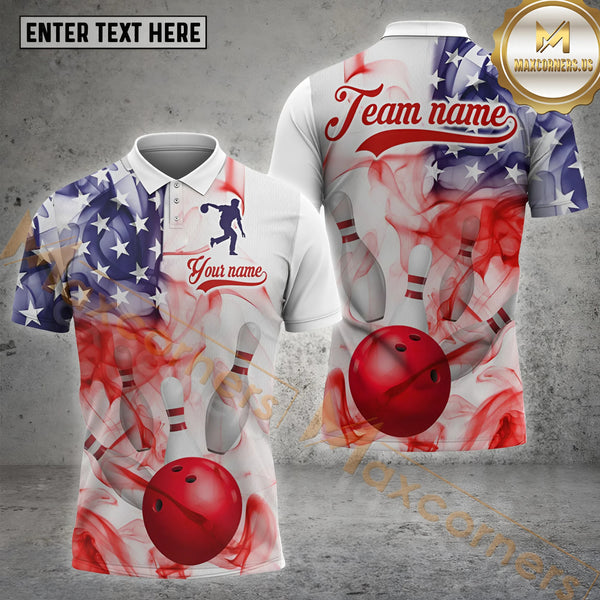 Maxcorners Bowling Smoke American Flag Customized Name, Team Name 3D Shirt