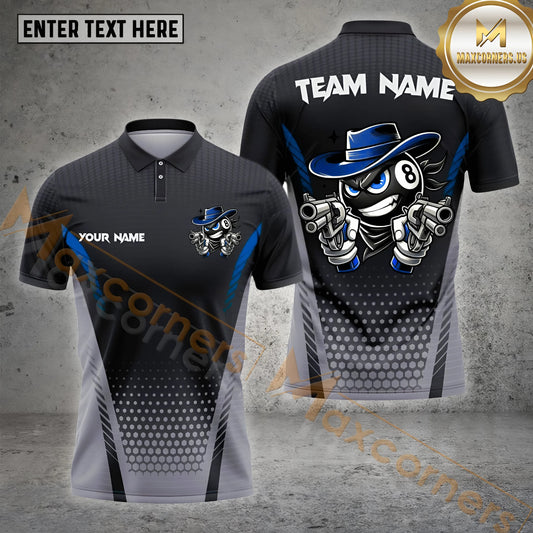 Maxcorners Funny Gun 8 Ball Billiard Jersey Multicolor Options Personalized Name, Team Name 3D Shirt (4 Colors)