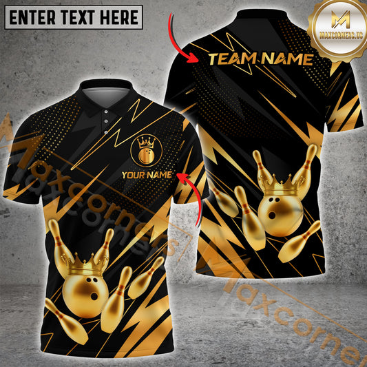 Maxcorner Bowling Ball & Pins Premium Crown Version 2 Multicolor Option Customized Name 3D Shirt (6 Colors)