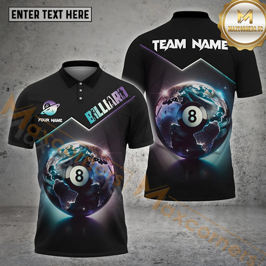 Maxcorners Billiard Ball 8 Earth Pattern Multicolor Options Personalized Name, Team Name 3D Shirt (4 Colors)