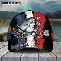 Maxcorners Salmon Fishing Paint Scratch American Flag Pattern Sport Pattern Personalized Name 3D Cap MT173