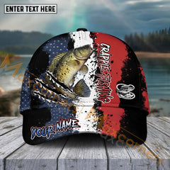 Maxcorners Crappie Fishing Paint Scratch American Flag Pattern Sport Pattern Personalized Name 3D Cap MT173