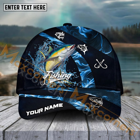 Maxcorners Tuna Fishing Blue Smoke Sport Pattern Personalized Name 3D Cap