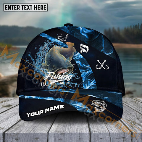 Maxcorners Catfish Fishing Blue Smoke Sport Pattern Personalized Name 3D Cap