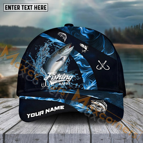 Maxcorners Salmon Fishing Blue Smoke Sport Pattern Personalized Name 3D Cap