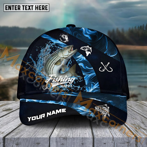 Maxcorners Striped Bass Fishing Blue Smoke Sport Pattern Personalized Name 3D Cap