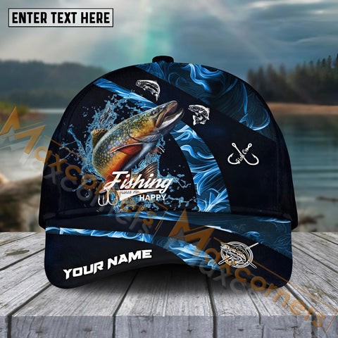 Maxcorners Trout Fishing Blue Smoke Sport Pattern Personalized Name 3D Cap