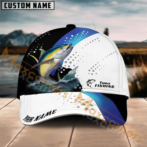 Maxcorners Tuna Fishing Blue Camo Sport Pattern Personalized Name 3D Cap