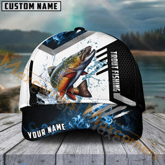 Maxcorners Trout Fishing Blue Flame Sport Pattern Personalized Name 3D Cap