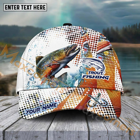 Maxcorners Trout Fishing Skinfish Water Sport Pattern Personalized Name 3D Cap