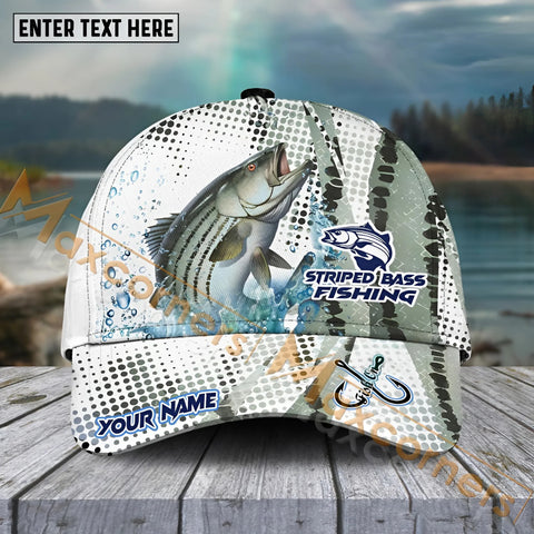 Maxcorners Striped Bass Fishing Skinfish Water Sport Pattern Personalized Name 3D Cap