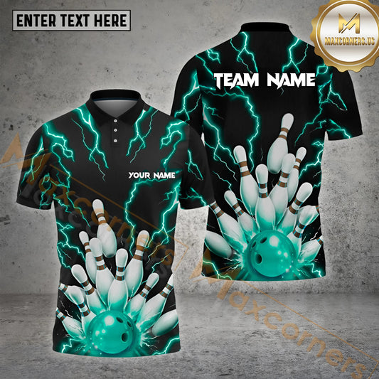 Maxcorners Thunder Pattern Bowling Jersey Multicolor Options Personalized Name, Team Name 3D Shirt (4 Colors)