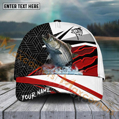 Maxcorners Striped Bass FishingRed White Pattern Sport Pattern Personalized Name 3D Cap MT173