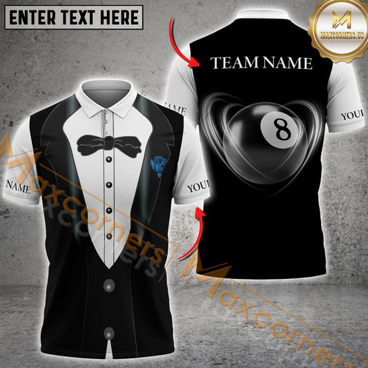 Maxcorners Tuxedo Gentlemen 8 Ball Billiard Sport Jersey Pattern  Multicolor Options Personalized Name, Team Name 3D Shirt (4 Colors)