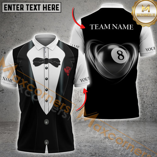 Maxcorners Tuxedo Gentlemen 8 Ball Billiard Sport Jersey Pattern  Multicolor Options Personalized Name, Team Name 3D Shirt (4 Colors)