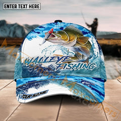 Maxcorners Walleye Fishing Blue Water Camo Pattern Sport Pattern Personalized Name 3D Cap MT173