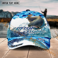 Maxcorners Catfish Fishing Blue Water Camo Pattern Sport Pattern Personalized Name 3D Cap MT173