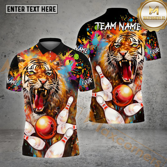 Maxcorners Tiger Bowling Sport Jersey Pattern  Multicolor Options Personalized Name, Team Name 3D Shirt (4 Colors)