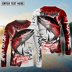 Maxcorners Tuna Fishing Dark Red Skin Pattern Sport Custom Name & Team Name 3D Shirts