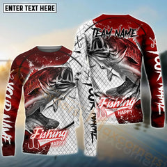 Maxcorners Bass Fishing Dark Red Skin Pattern Sport Custom Name & Team Name 3D Shirts