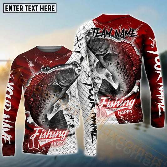 Maxcorners Crappie Fishing Dark Red Skin Pattern Sport Custom Name & Team Name 3D Shirts