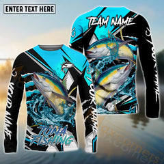 Maxcorners Tuna Fishing Black Blue Scratch Pattern Sport Custom Name & Team Name 3D Shirts