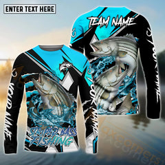 Maxcorners Striped Bass Fishing Black Blue Scratch Pattern Sport Custom Name & Team Name 3D Shirts