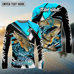 Maxcorners Pike Fishing Black Blue Scratch Pattern Sport Custom Name & Team Name 3D Shirts