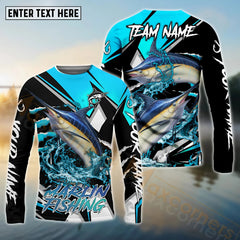 Maxcorners Marlin Fishing Black Blue Scratch Pattern Sport Custom Name & Team Name 3D Shirts