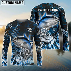 Maxcorners Tuna Fishing Dark Grunge Blue Pattern Sport Custom Name & Team Name 3D Shirts