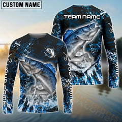 Maxcorners Walleye Fishing Dark Grunge Blue Pattern Sport Custom Name & Team Name 3D Shirts