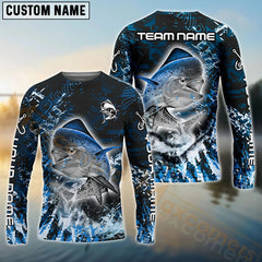 Maxcorners Mahi-Mahi Fishing Dark Grunge Blue Pattern Sport Custom Name & Team Name 3D Shirts