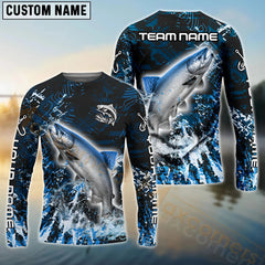 Maxcorners Salmon Fishing Dark Grunge Blue Pattern Sport Custom Name & Team Name 3D Shirts