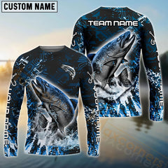 Maxcorners Trout Fishing Dark Grunge Blue Pattern Sport Custom Name & Team Name 3D Shirts