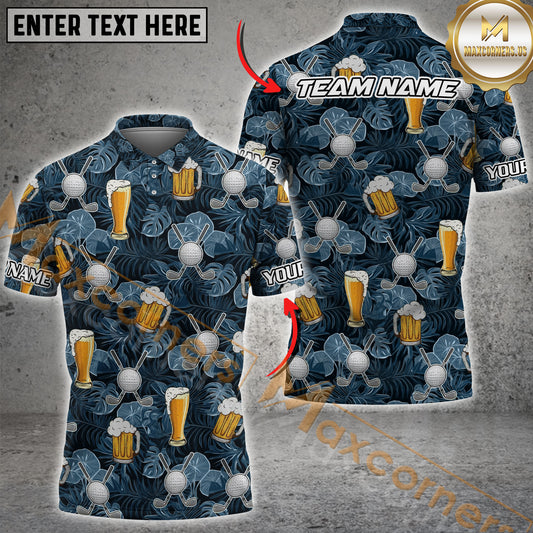 Maxcorners Golf Ball Tropical & Beer Pattern  Multicolor Options Personalized Name, Team Name 3D Shirt (4 Colors)
