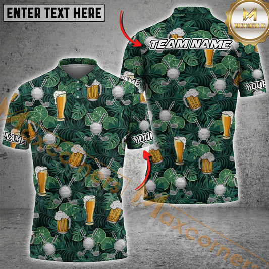 Maxcorners Golf Ball Tropical & Beer Pattern  Multicolor Options Personalized Name, Team Name 3D Shirt (4 Colors)