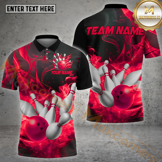 Maxcorners Bowling Flame Pattern Multicolor Options Personalized Name, Team Name 3D Shirt (4 Colors)