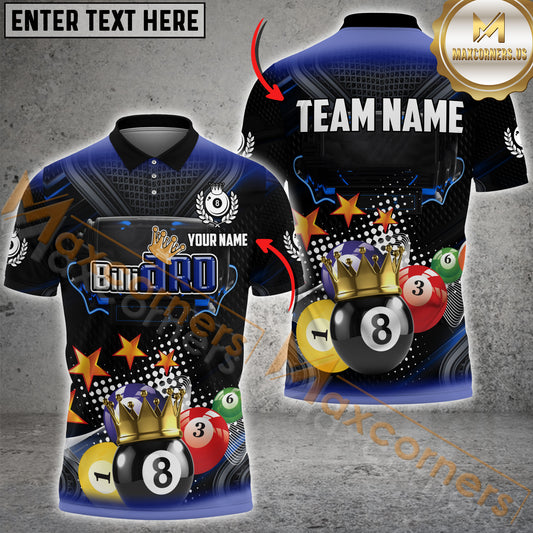 Maxcorners Billiards Star King Multicolor Options Personalized Name, Team Name 3D Shirt (4 Colors)