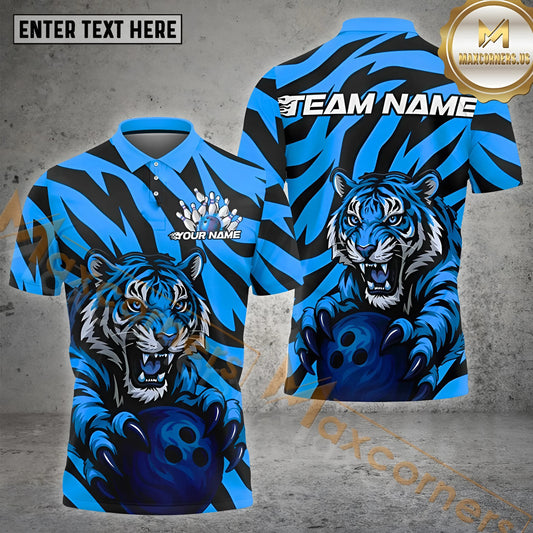 Maxcorners  Bowling Pins & Ball Tiger Stripe Pattern Multicolor Options Personalized Name, Team Name 3D Shirt (4 Colors)
