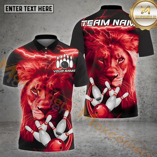Maxcorners Lion Bowling Ball & Pins With Lightning & Power Ball Multicolor Options Personalized Name, Team Name 3D Shirt (4 Colors)