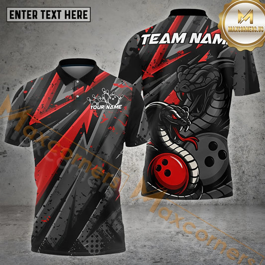 Maxcorners Cobra Bowling Shirt With Lightning Pattern Multicolor Options Personalized Name, Team Name 3D Shirt (4 Colors)